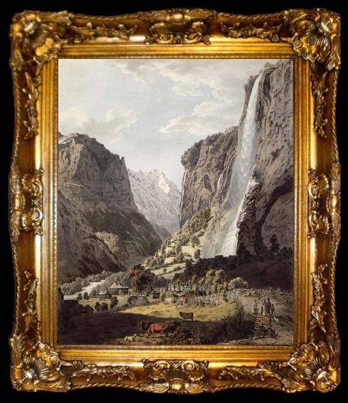 framed  Franz Niklaus Konig The Fall of the Staubbach,dans the Vallee of Lauterbrunnen, ta009-2